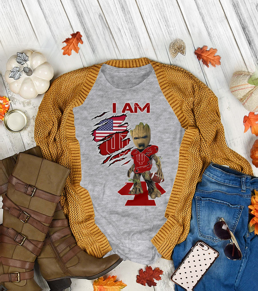 I AM Hoosiers Groot American Flag IU Football T-Shirt