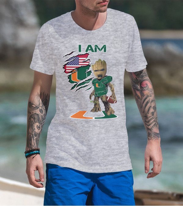 I Am University Of Miami Hurricanes Football Groot American Flag T-Shirt