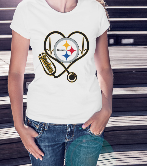 Nurse Heartbeat Pittsburgh Steelers Stethoscope T-Shirt