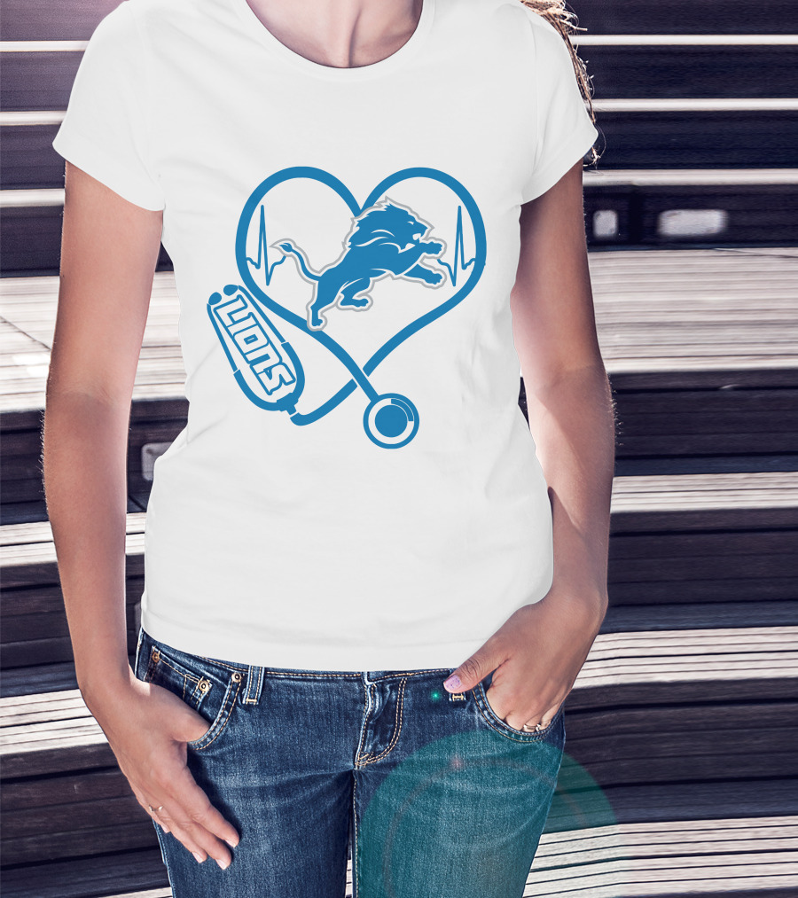 Nurse Heartbeat Love Detroit Lions T-Shirt