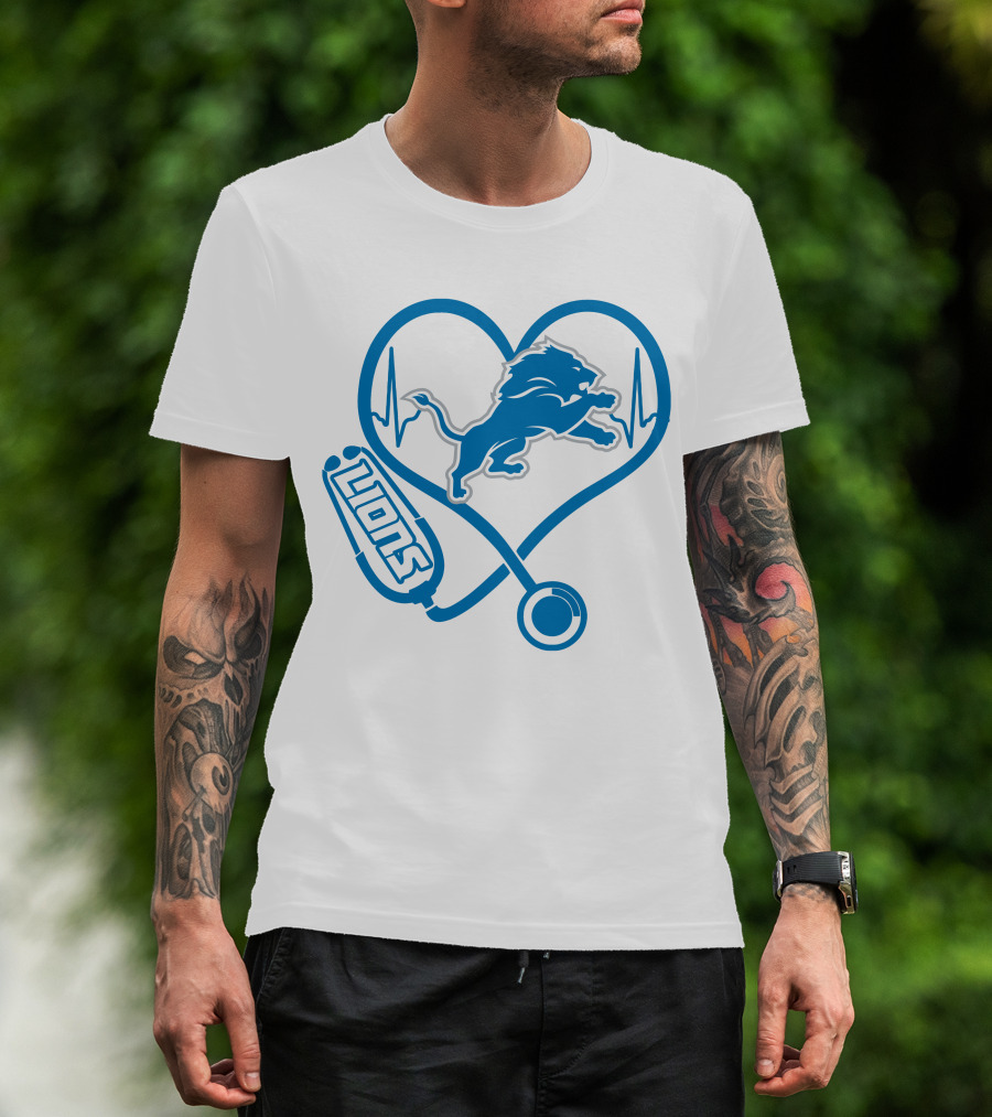 Nurse Heartbeat Love Detroit Lions T-Shirt