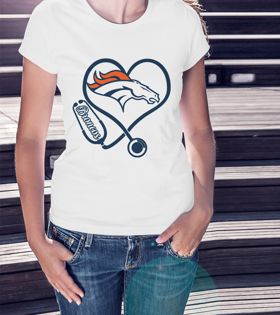 Denver Broncos Nurse Heart Stethoscope T-Shirt