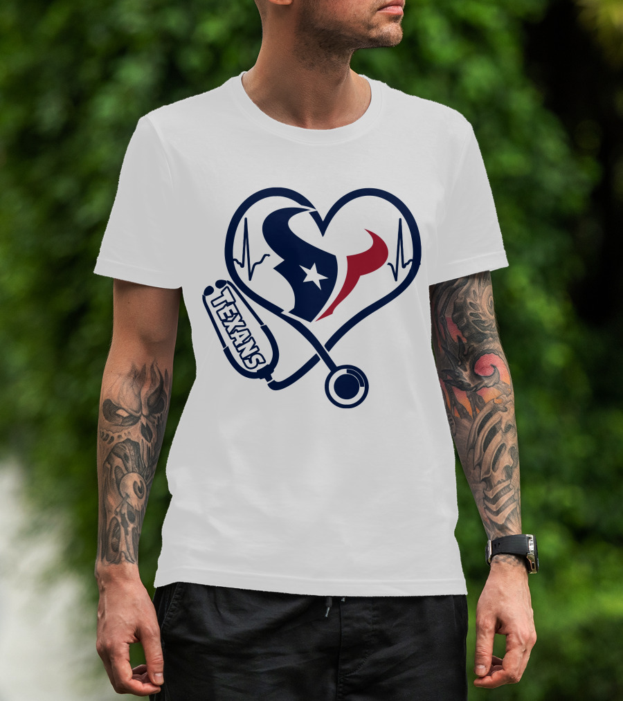 Nurse Love Houston Texans Heartbeat Stethoscope T-Shirt