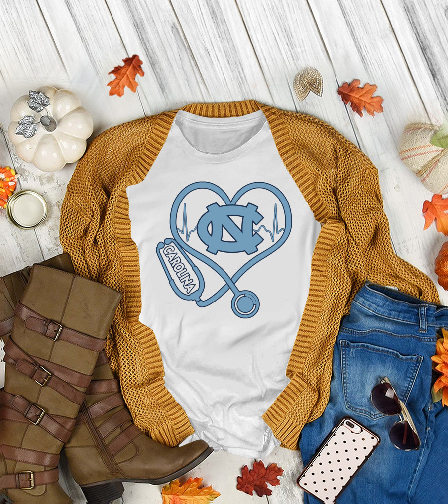Nurse Love Carolina Heartbeat North Carolina Tar Heels T-Shirt