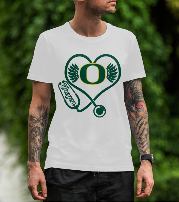 Oregon Ducks Nurse Heart Stethoscope T-Shirt