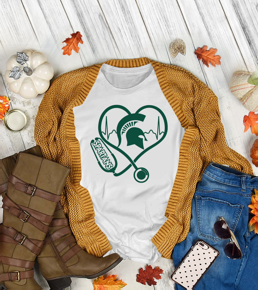 Spartans Nurse Love Heartbeat Michigan State T-Shirt