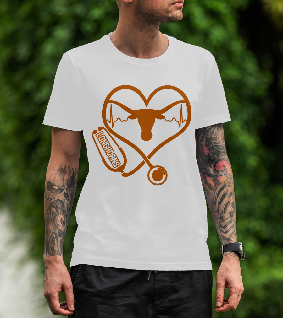 Texas Longhorns Nurse Love Heartbeat Stethoscope T-Shirt