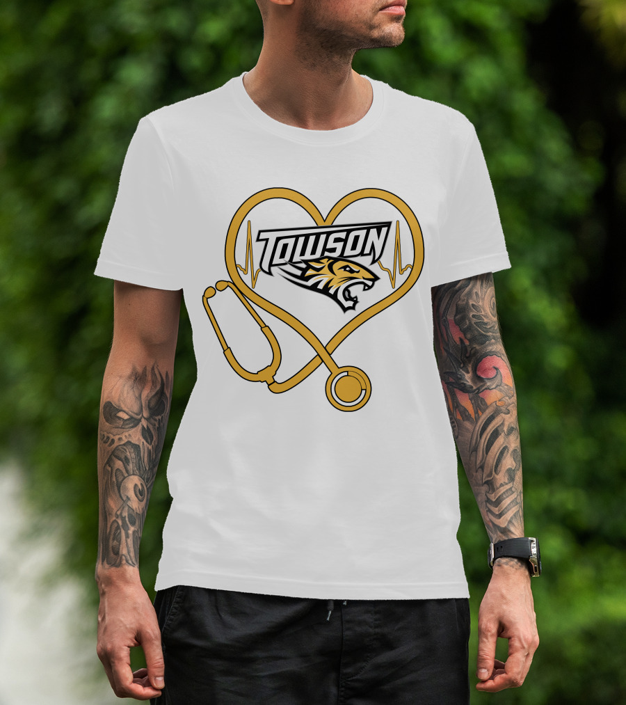 Nurse Love Towson Tigers Heart Stethoscope T-Shirt