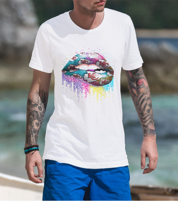 Kansas City Chiefs Glitter Lips Logo Multicolor T-Shirt