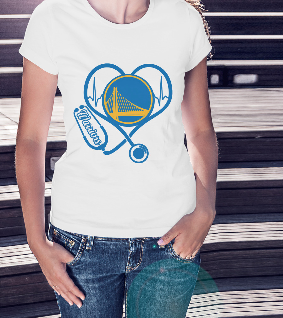 Nurse Love Warriors Heartbeat Stethoscope Golden State Bridge T-Shirt