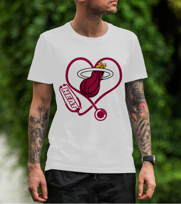 Nurse Love Miami Heat Heart Stethoscope Basketball Flame T-Shirt