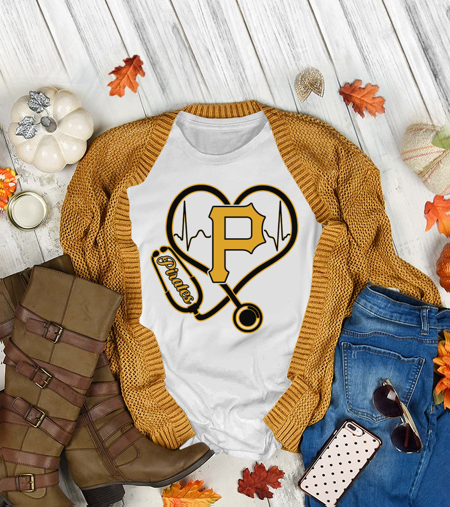 Nurse Heartbeat Stethoscope Pittsburgh Pirates Fan Love T-Shirt