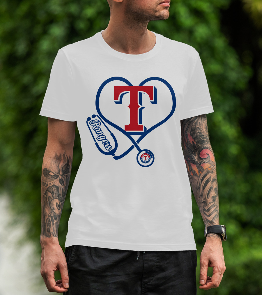 Nurse Love Texas Rangers Stethoscope Heart T-Shirt