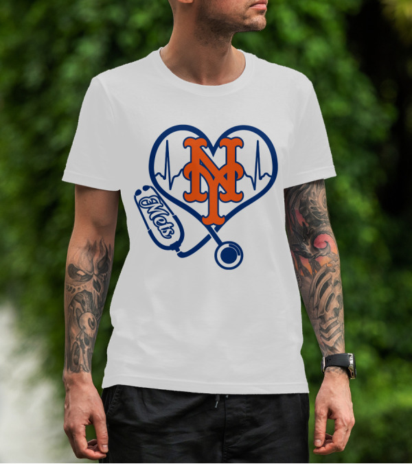 New York Mets Nurse Heartbeat Stethoscope Mets T-Shirt
