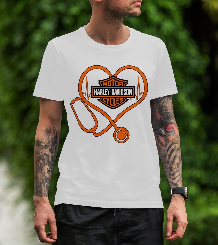 Nurse Love Harley Davidson Motorcycles Stethoscope Heartbeat T-Shirt