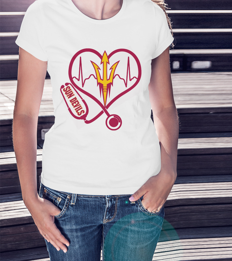 Nurse Love Arizona State Sun Devils Heartbeat Stethoscope T-Shirt