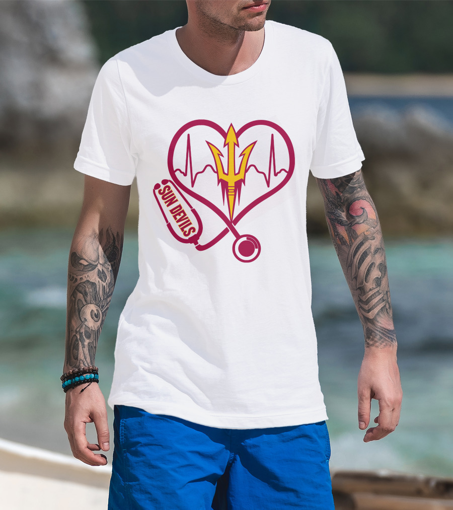 Nurse Love Arizona State Sun Devils Heartbeat Stethoscope T-Shirt