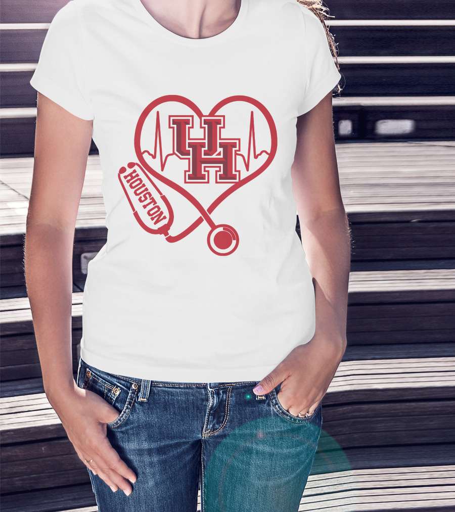 Houston Cougars Nurse Heartbeat Stethoscope Uh T-Shirt