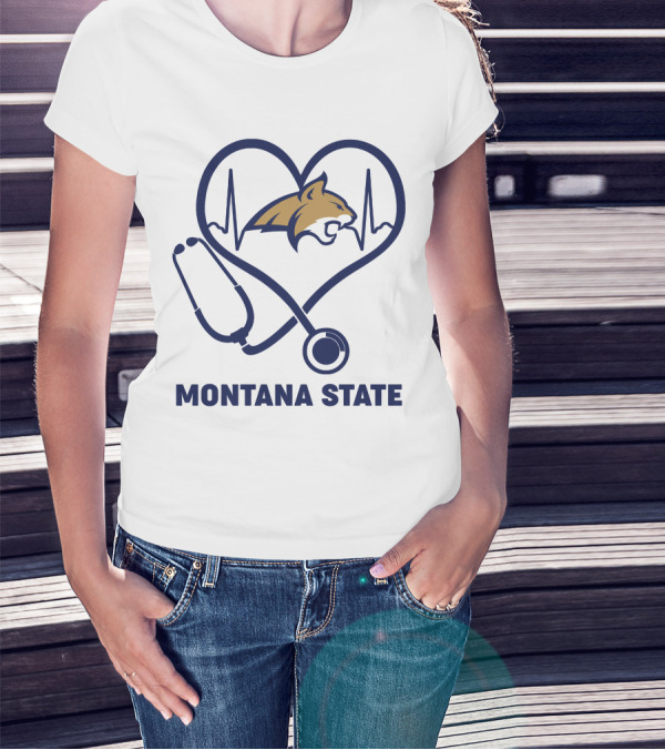 Montana State Bobcats Nurse Heartbeat Stethoscope T-Shirt