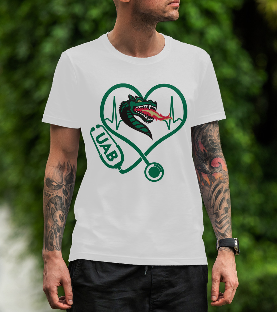 Nurse Love UAB Blazers Heart Stethoscope Dragon T-Shirt