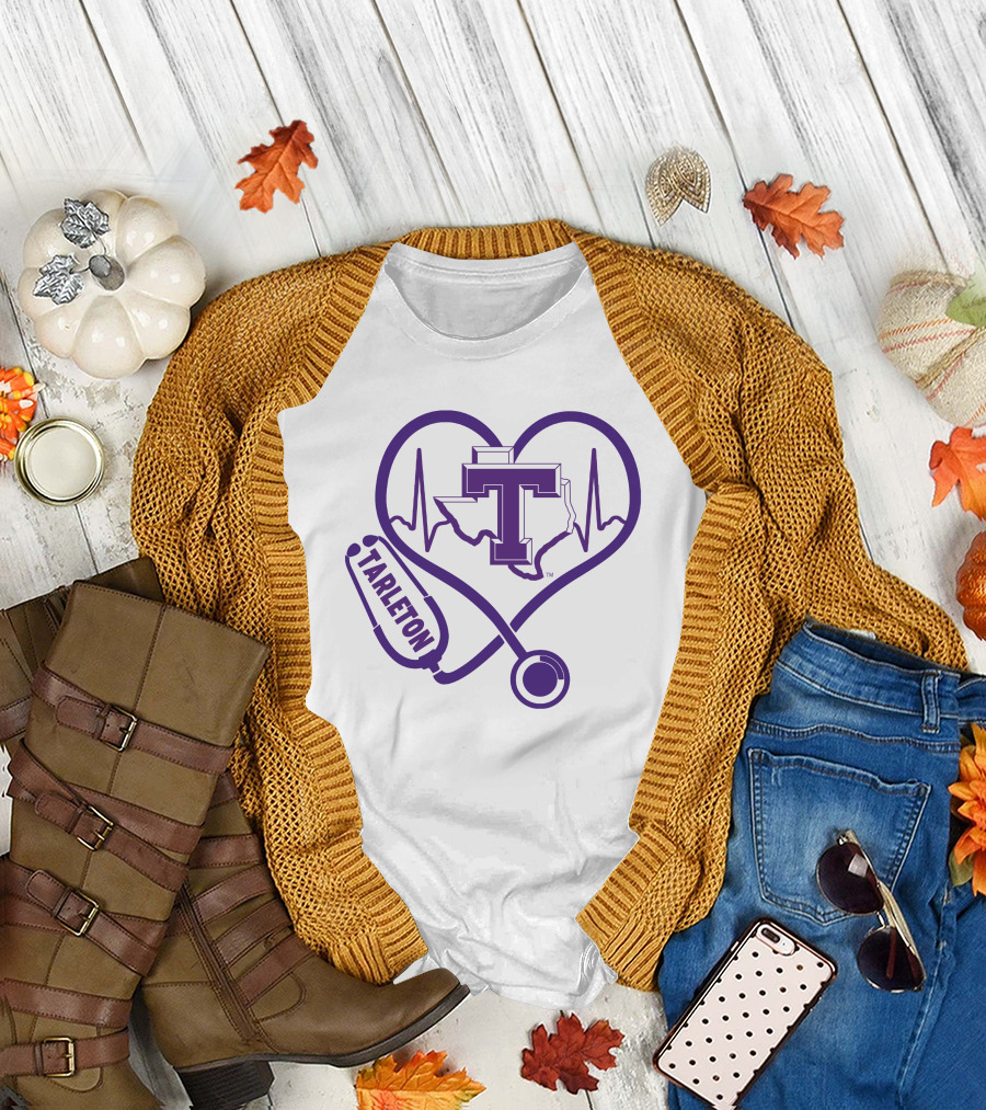 Tarleton State Stethoscope Heartbeat Nurse Love Texas Map T-Shirt