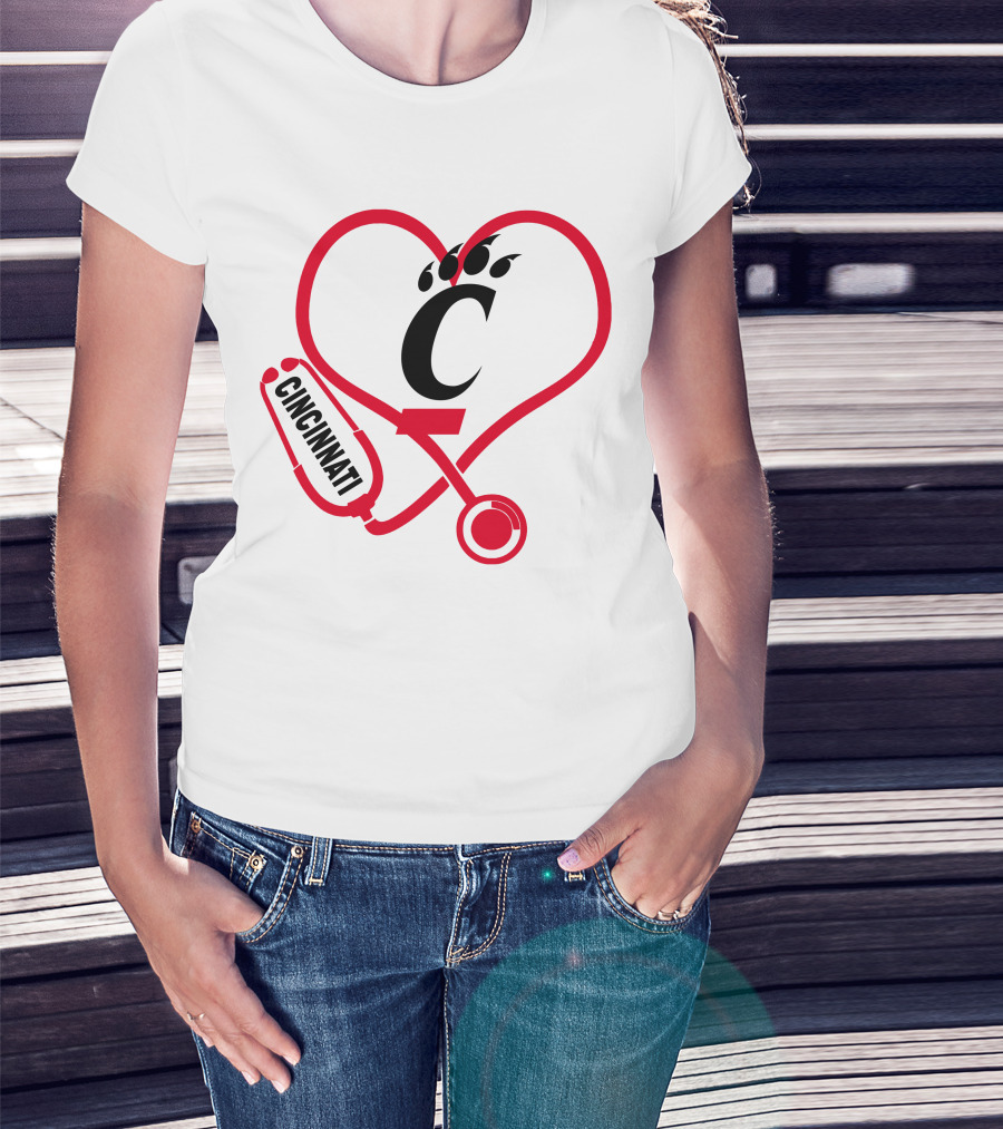 Cincinnati Bearcats Nurse Heart Stethoscope T-Shirt