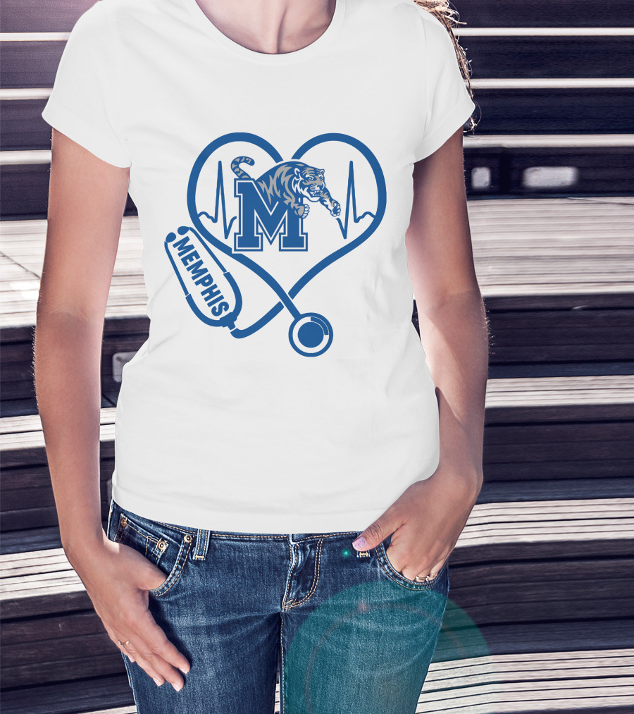 Memphis Tigers Nurse Heartbeat Stethoscope T-Shirt