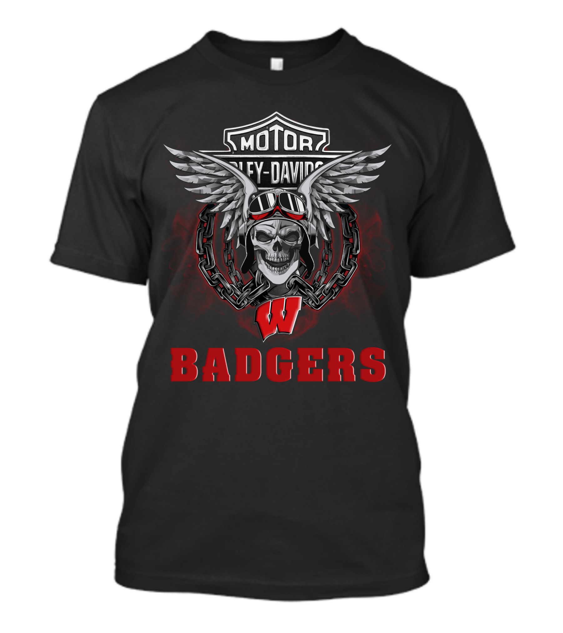 Harley Davidson Motor Skull Wing Wisconsin Badgers T-Shirt