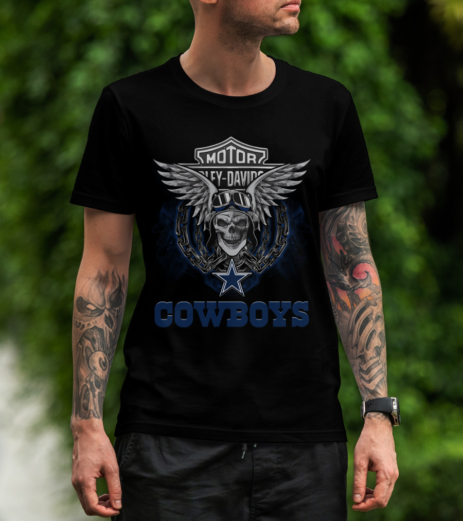 Harley Davidson Motor Biker Nfl Dallas Cowboys Skull Wings T-Shirt