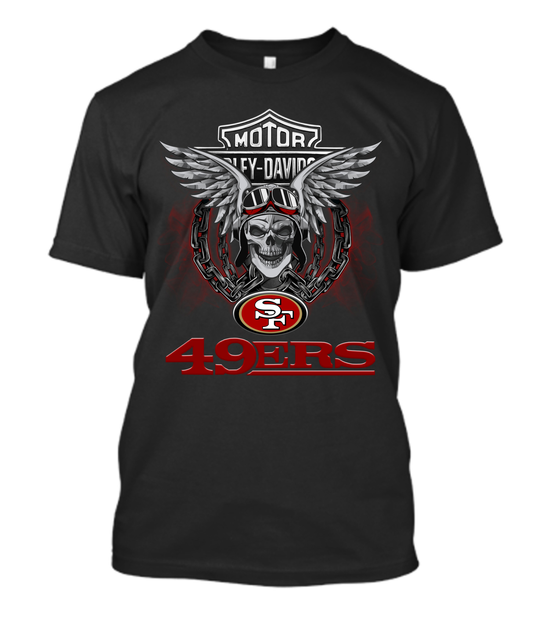 Harley Davidson Motorcycle Biker San Francisco 49ers Nfl Skull Wings And Chains T-Shirt