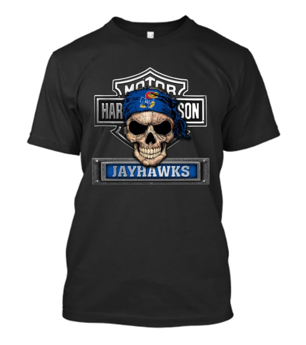 Harley Davidson Motorcycle Kansas Jayhawks Skull Bandana T-Shirt
