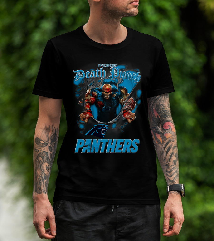 Five Finger Death Punch Panthers Harley Davidson Motorcycle Biker Nfl Carolina Panthers T-Shirt