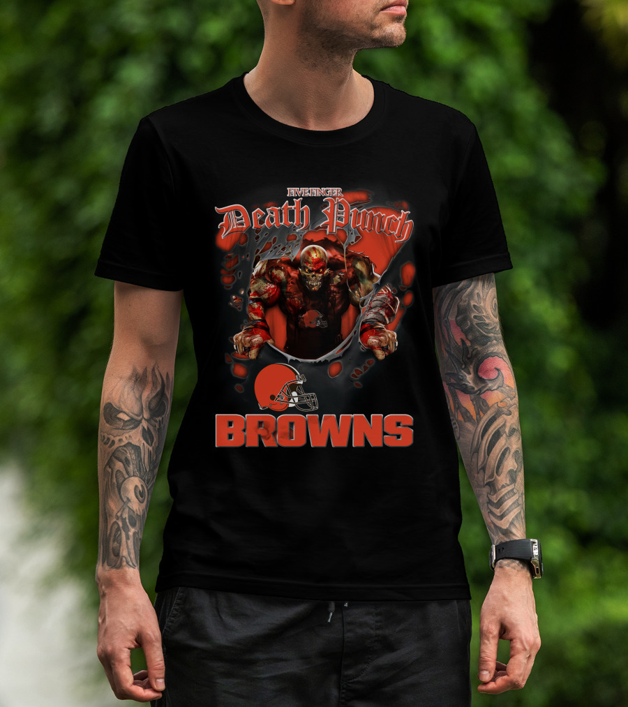 Five Finger Death Punch Browns Harley Davidson Motorcycle Biker Nfl Cleveland Browns T-Shirt