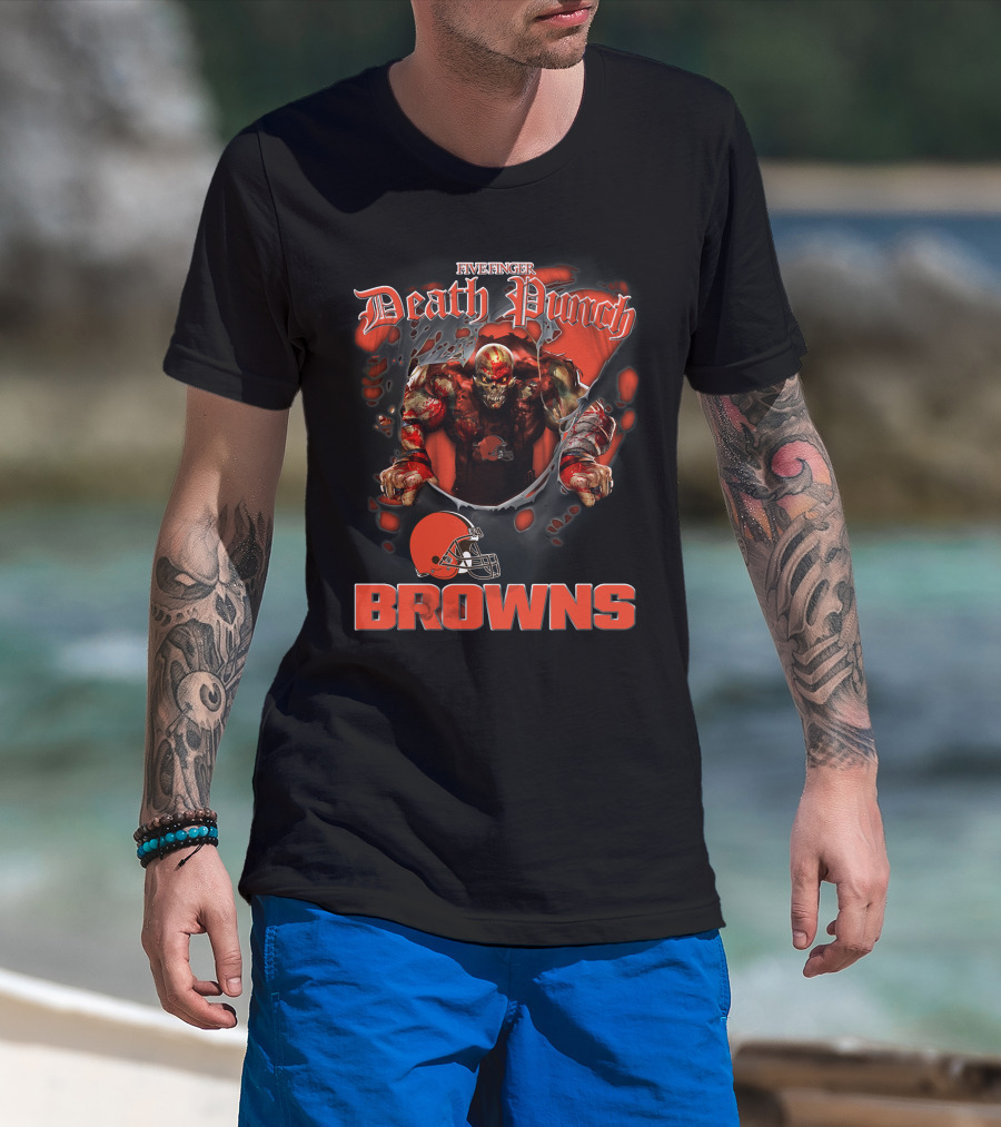 Five Finger Death Punch Browns Harley Davidson Motorcycle Biker Nfl Cleveland Browns T-Shirt
