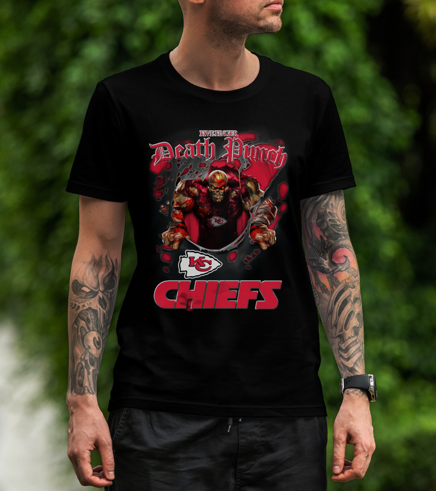 Harley Davidson Motorcycle Biker Five Finger Death Punch Nfl Kansas City Chiefs T-Shirt