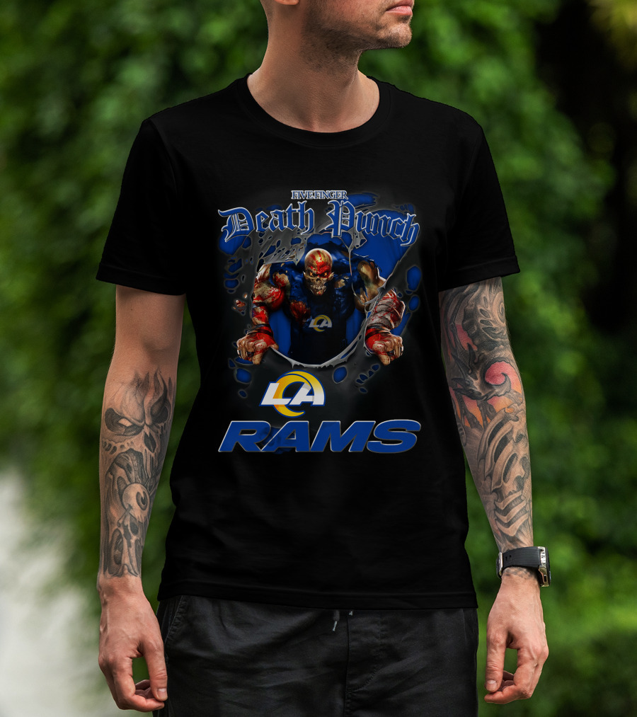 Five Finger Death Punch La Rams Harley Davidson Motorcycle Biker Nfl Los Angeles Rams T-Shirt