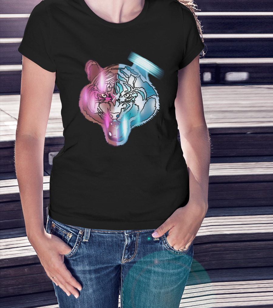 Big Cat Neon Dual-Tone Tiger Face T-Shirt