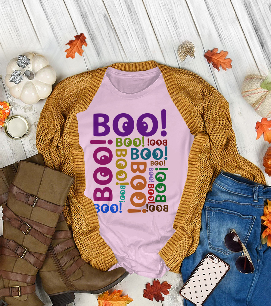 BOO Halloween Multicolor Text Layout T-Shirt