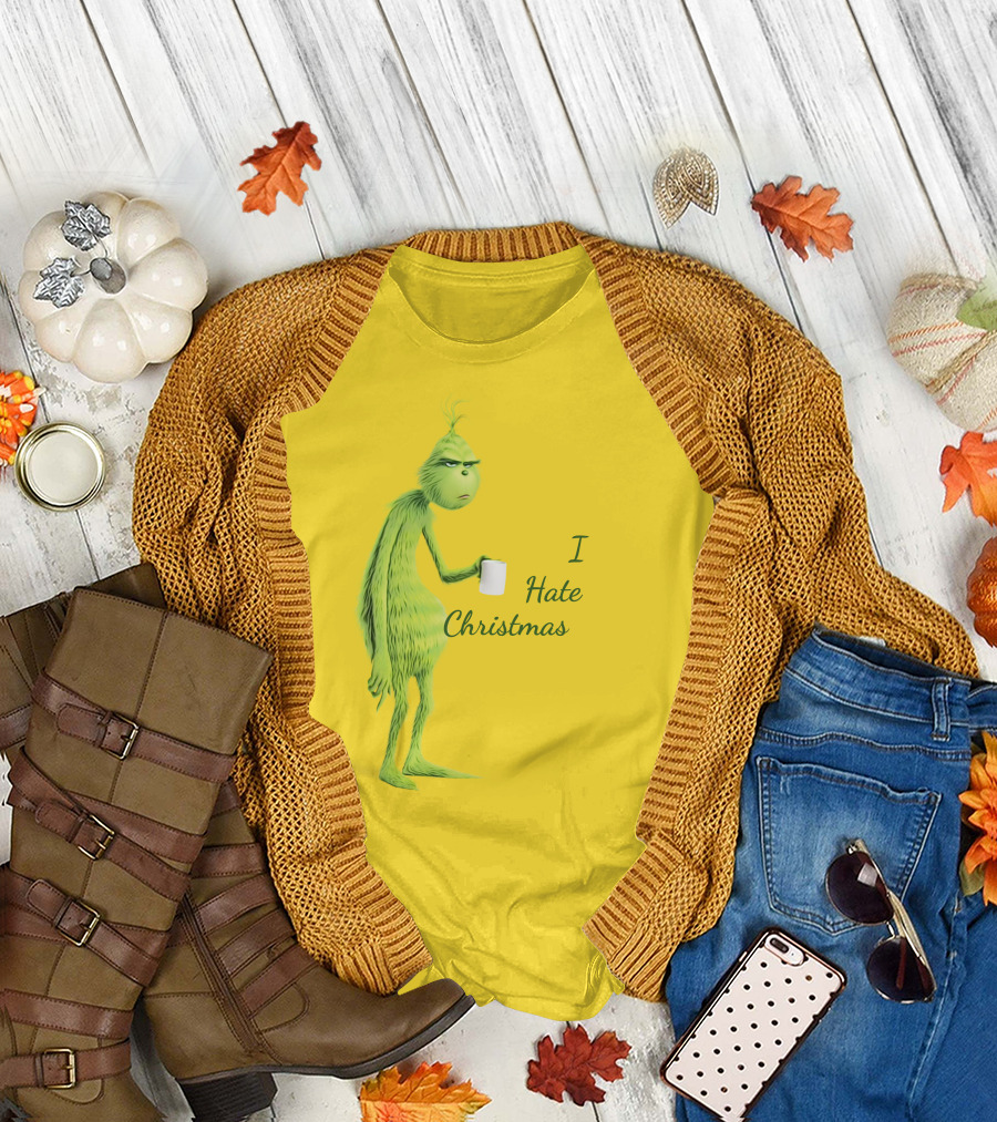 I Hate Christmas Grumpy Grinch with Coffee Mug T-Shirt
