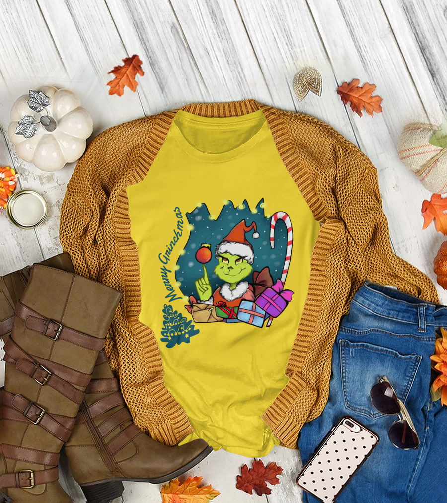 Merry Grinchmas Presents and Candy Cane Holiday Scene T-Shirt