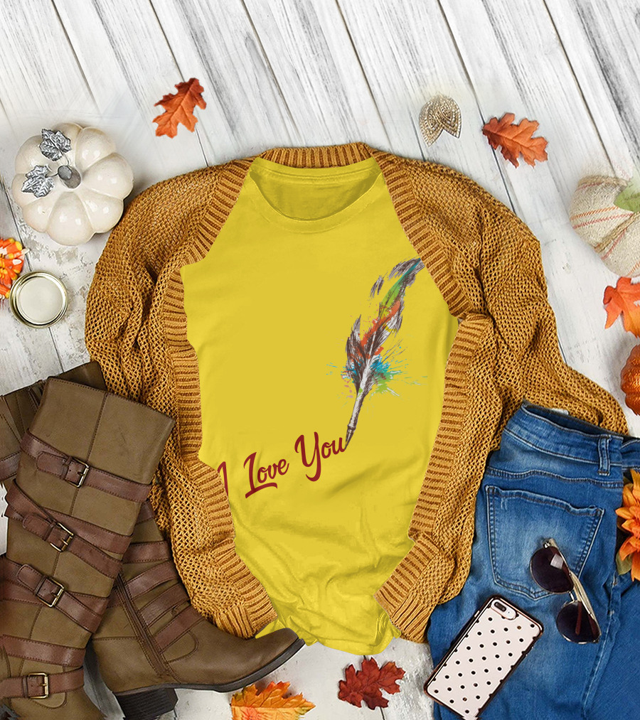 I Love You Feather Quill With Colorful Paint Splatter T-Shirt