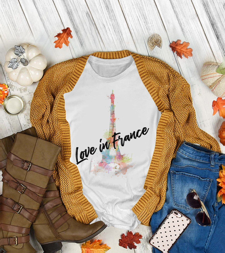 Love in France Eiffel Tower Watercolor T-Shirt