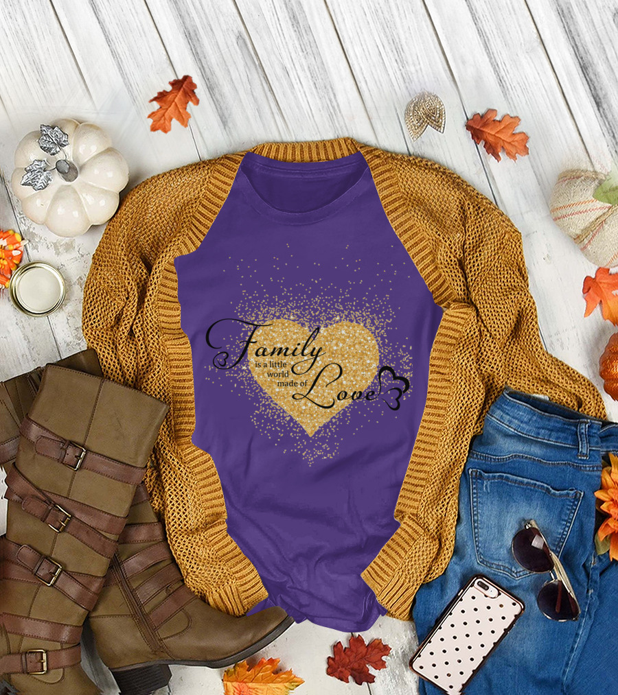 Family Is a Little World Made of Love Golden Heart with Hearts T-Shirt
