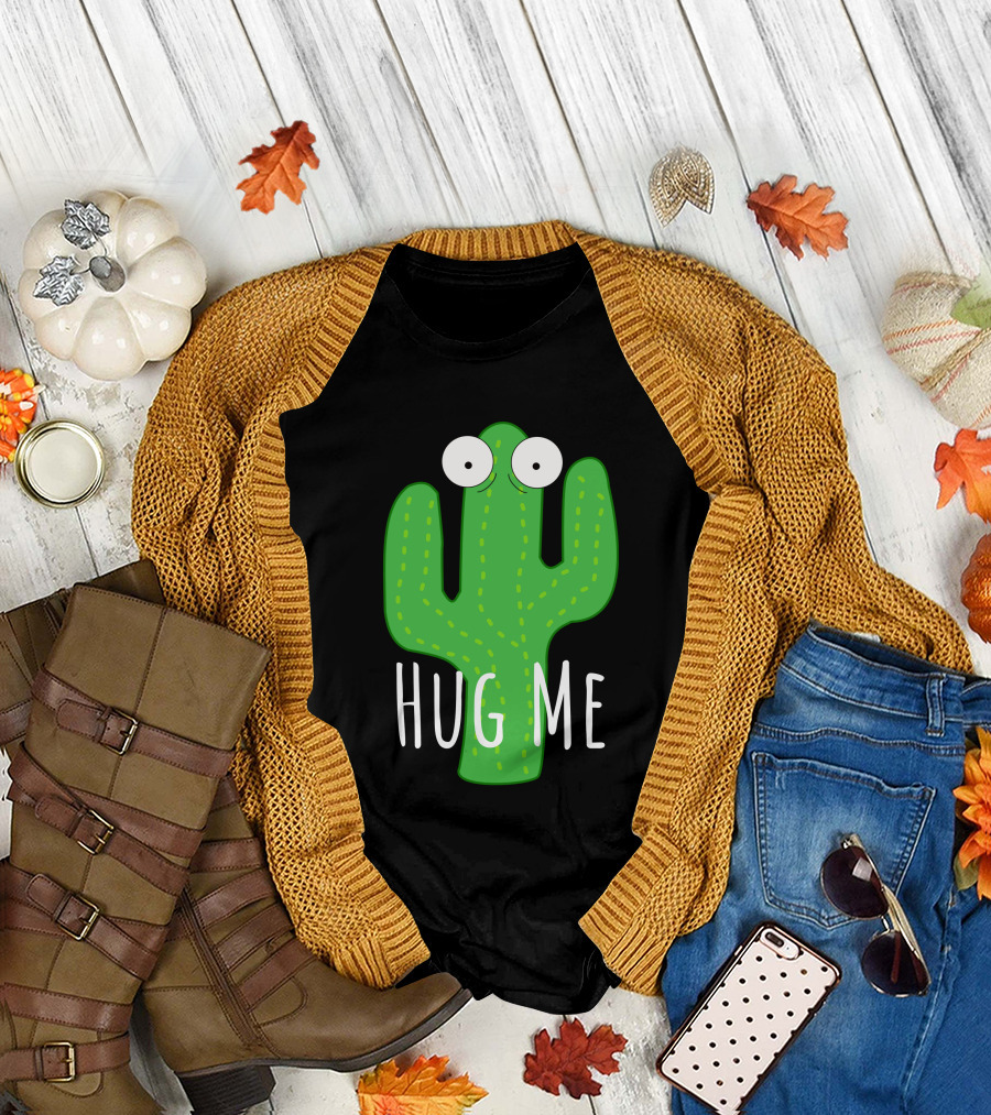 Hug Me Cactus Cartoon Character Eyes G M T-Shirt