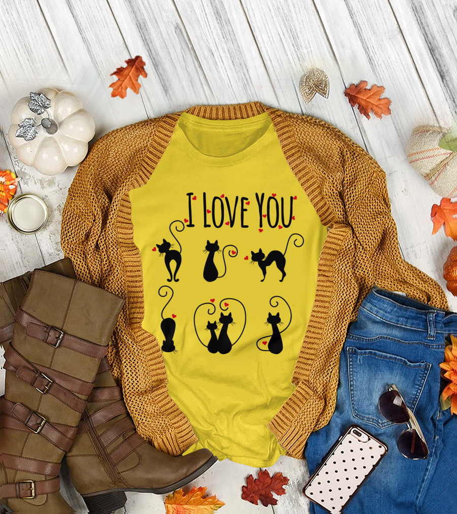 I Love You Black Cats with Hearts T-Shirt