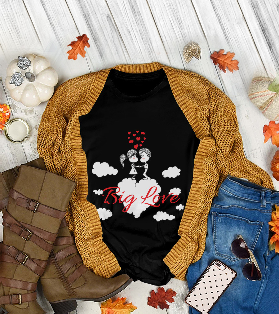Big Love Holding Hands on Cloud with Red Hearts T-Shirt