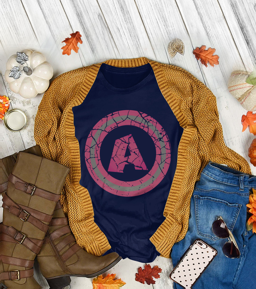 Cracked Pink and Grey Letter A with Circle T-Shirt