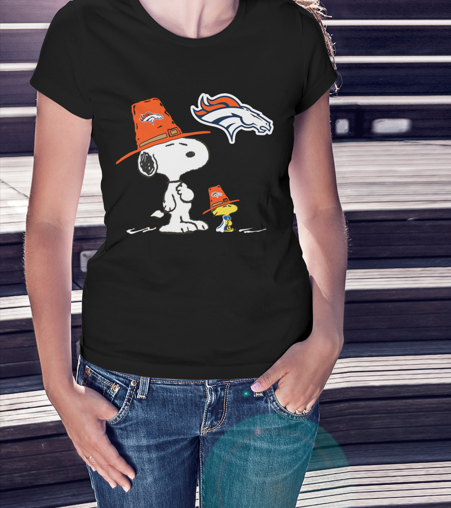 Broncos Snoopy Woodstock Orange Hat Nfl Peanuts T-Shirt