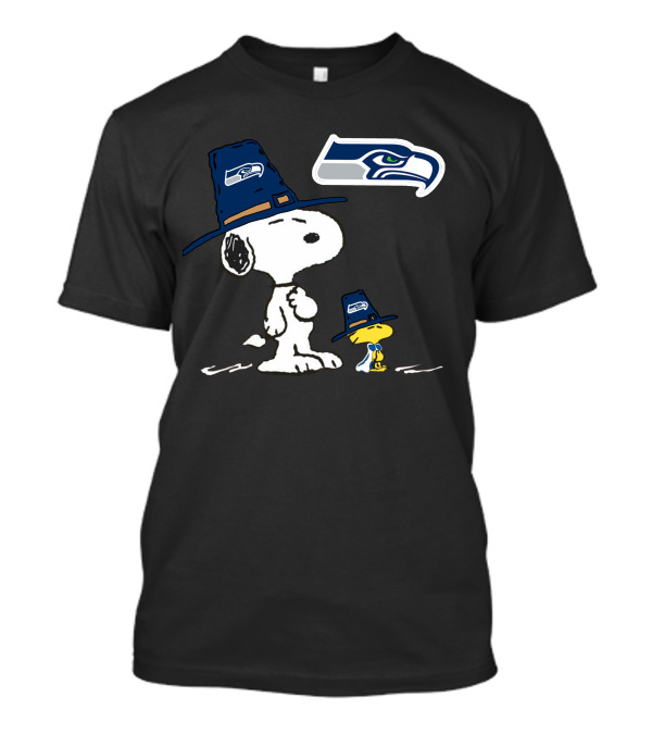 Seattle Seahawks Snoopy And Woodstock Thanksgiving Hat Football Celebration T-Shirt