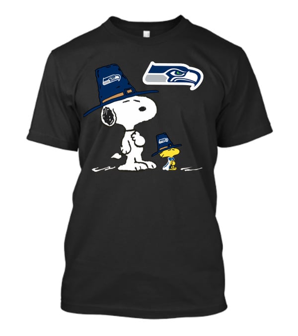 Seahawks Snoopy And Woodstock In Pilgrim Hats T-Shirt
